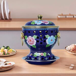 Llazsybz Enamel Pot Cloisonne Hot Pot Buffet Hot Soup Pot Copper Single Person Hotpot Sturdy Home Use Shabu Pot Old Beijing Hot Pot, blue