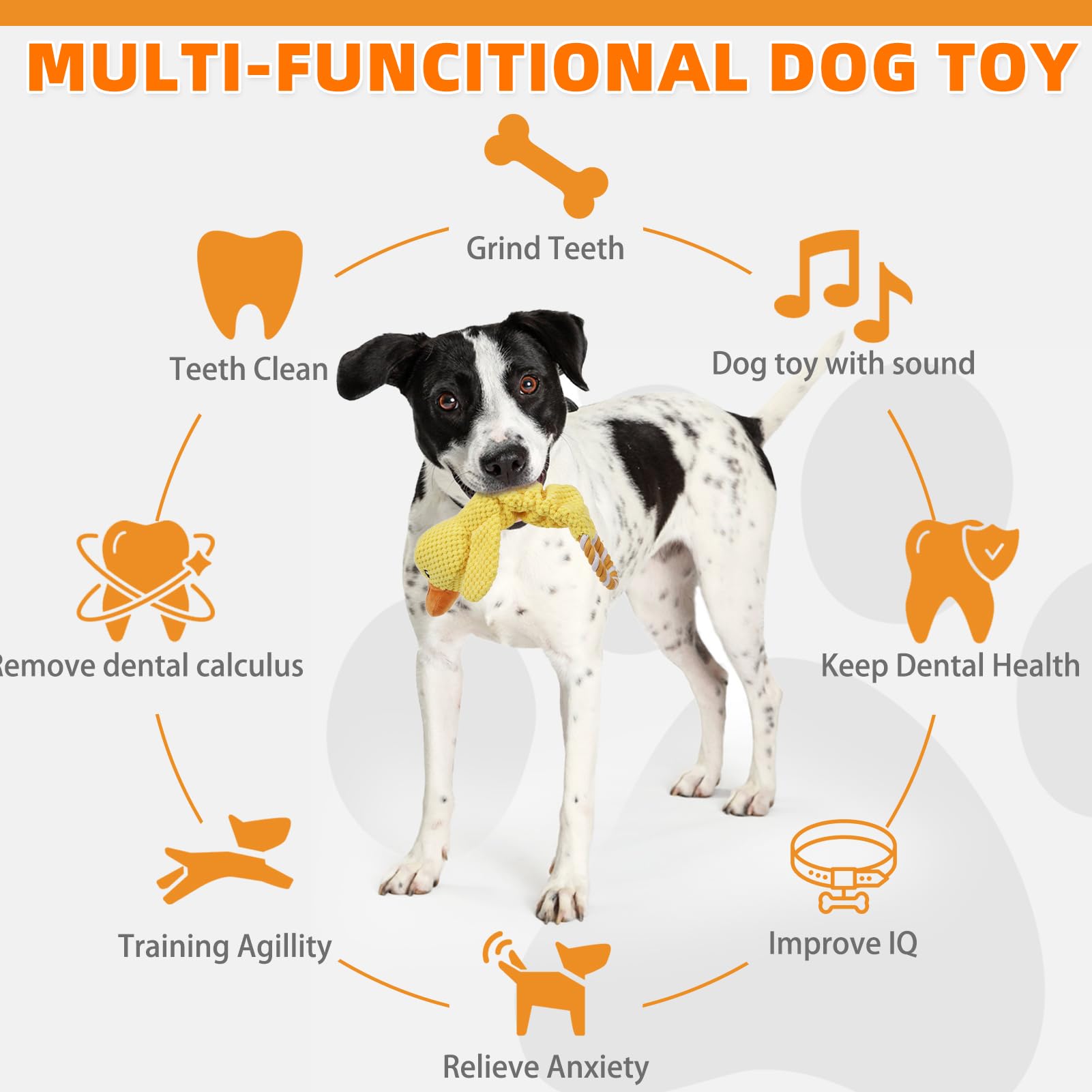 KOOLTAIL Duck Dog Squeaky Toys, Interactive Puppy Plush Toys with Crinkle Paper, Large Tug of War Pull Toy for Indoor and Outdoor Play, Stuffed Soft Pet Chew Toy for Small Medium Large Dogs Yellow