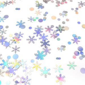 Quacc Laser Silver Snowflakes Confetti Lovely Winter Wedding Confetti Xmas Table Decorations Circles Party Confetti Sequins for Frozen Themed Birthday Party, Gender Reveal (30g, About 900pcs)