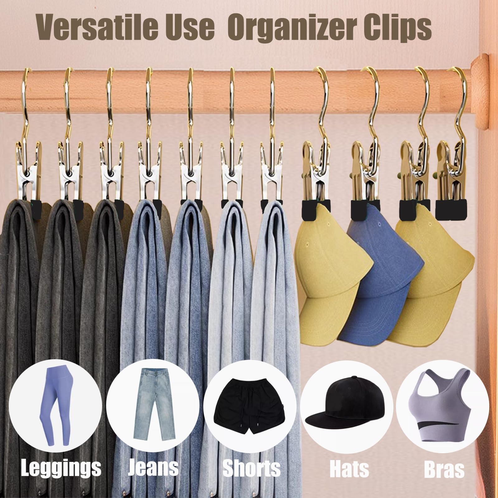 Pant Hangers with Clips, Metal Legging Organizer for Closet, 20 Pack Space Saving Hangers with Clips for Yoga Pants, Closet Organizers and Storage for Skirt/Jean/Hat/Short