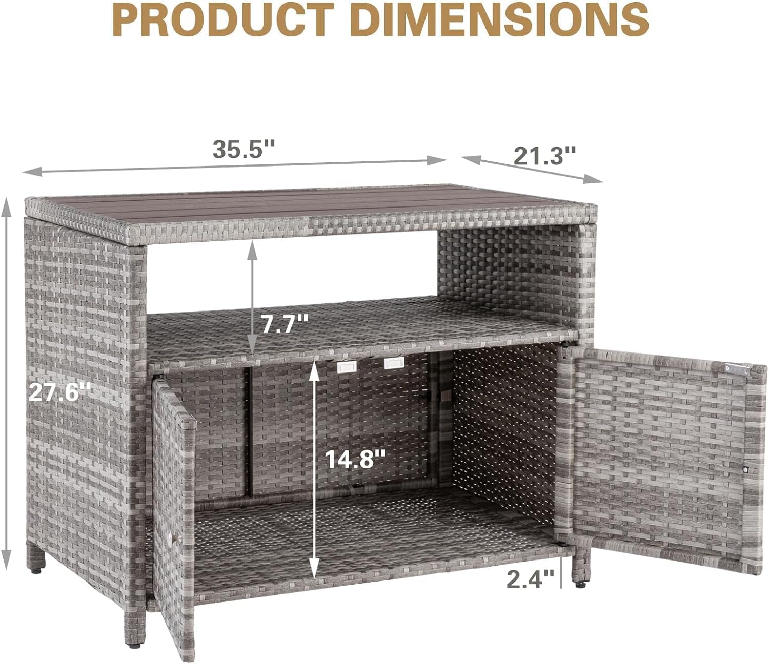 INTOBOO Outdoor Storage Cabinet, Wicker Rattan Storage Cabinet with 2 Doors, Shelves & Polystyrene Top, Durable and Versatile Storage for Patio, Pool, Garden, Indoor, Kitchen, Grey