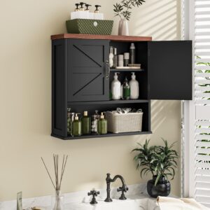 Smuxee Farmhouse Bathroom Cabinet Wall Mounted, Black Bathroom Medicine Cabinet with Adjustable Shelf, Bathroom Cabinet for Bathroom, Living Room, Laundry Room