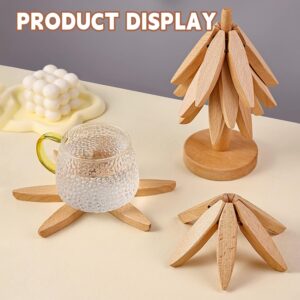 Wooden Trivets for Hot Dishes， Tree Shape Trivet Set,Trivets for Hot Dishes - 4 Wooden Trivets + 1 Stand stored Like a Christmas Tree (Walnut Wood)