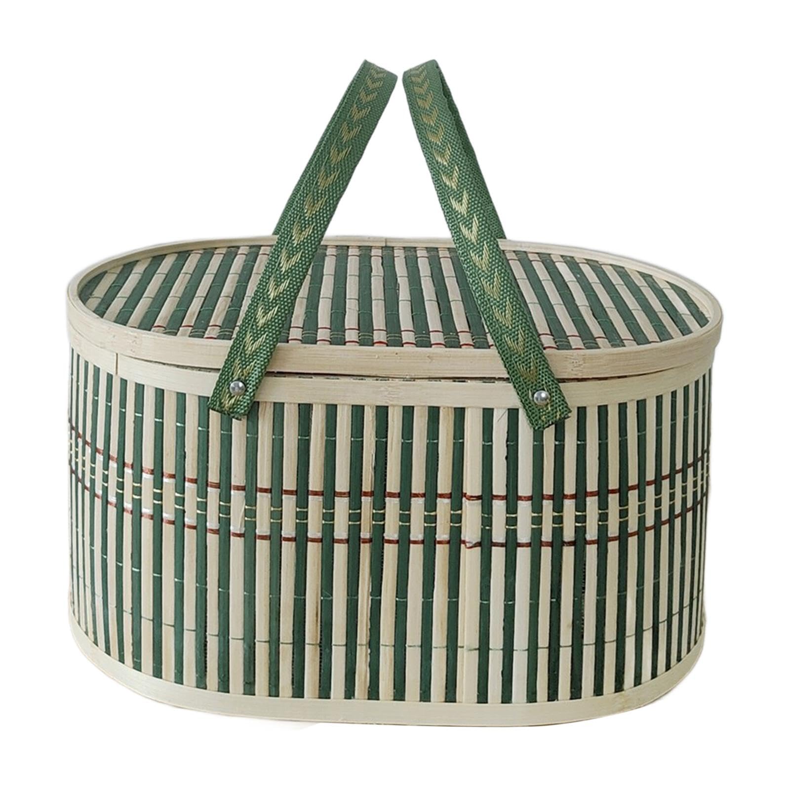 Handcrafted Bamboo Storage Basket with Cover for Organizing and Gifting, Solid Lid