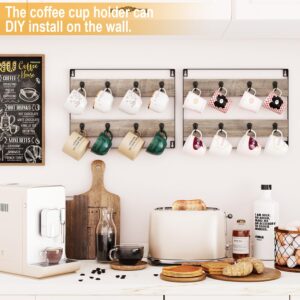 IBUYKE Mug Racks for Wall,Set of 3, 24-Hook Large Mug Rack Wall Mounted, Rustic Wood Coffee Mug Display Organizer for Kitchen, Home,Bar, Coffee Station,Greige UTBJ005Y-3