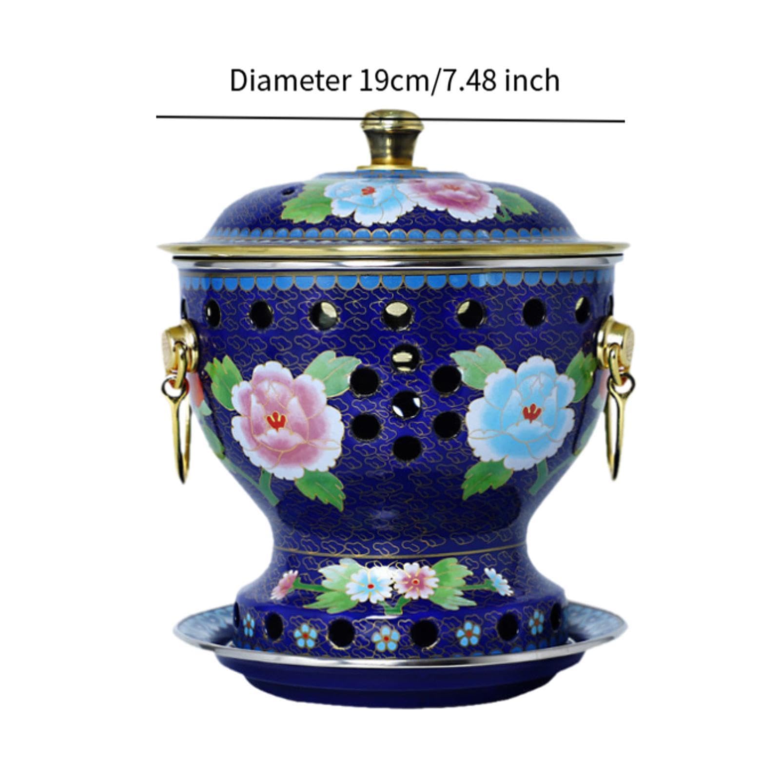 Llazsybz Enamel Pot Cloisonne Hot Pot Buffet Hot Soup Pot Copper Single Person Hotpot Sturdy Home Use Shabu Pot Old Beijing Hot Pot, blue