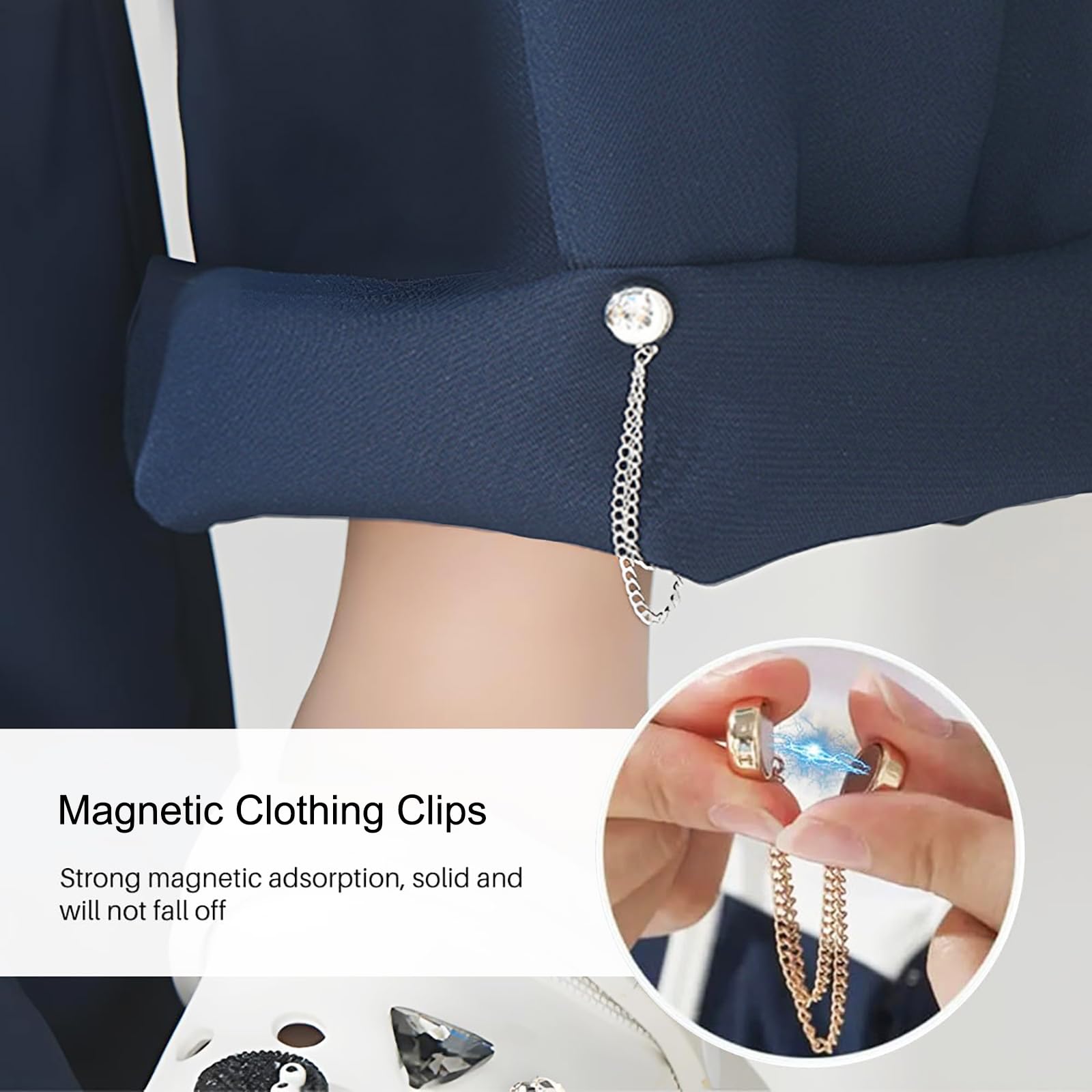 HOVGN Multi-Function Magnetic Clothing Clips, 4 Pack Hijab Magnets with Chain, Multi-Purpose Magnetic Pinless Brooch Strength Buttons Clips, Women Clothes Hijab Pins Decorate