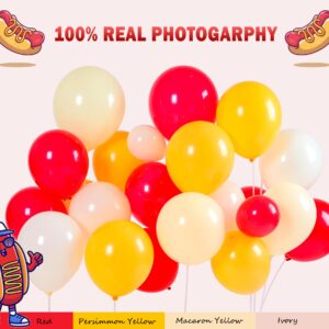 Woaipati Cute Hot Dog Balloon Garland Arch Kit，151PCS Red and Yellow Balloons, Creative Theme for Baby Shower Gender Reveal Boy Girl Birthday Cookout Fast Food Snacks Themed Party Decorations