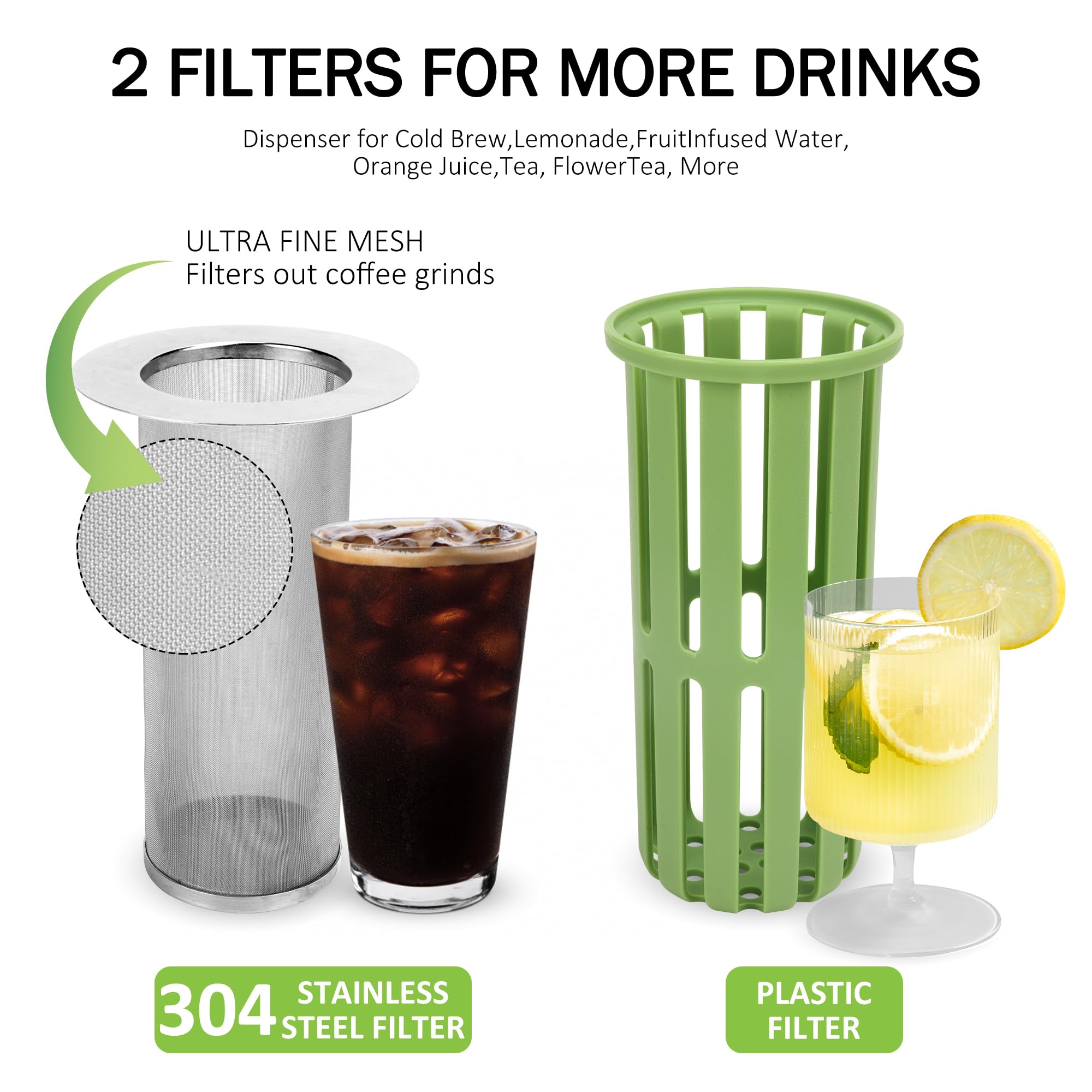 Liaakrr Cold Brew Coffee Maker, 1 Gallon Iced Coffee Pitcher with Ultra-Fine Mesh Steel Filter and Convenient Spigot, Perfect for Iced Coffee, Tea, and Lemonade