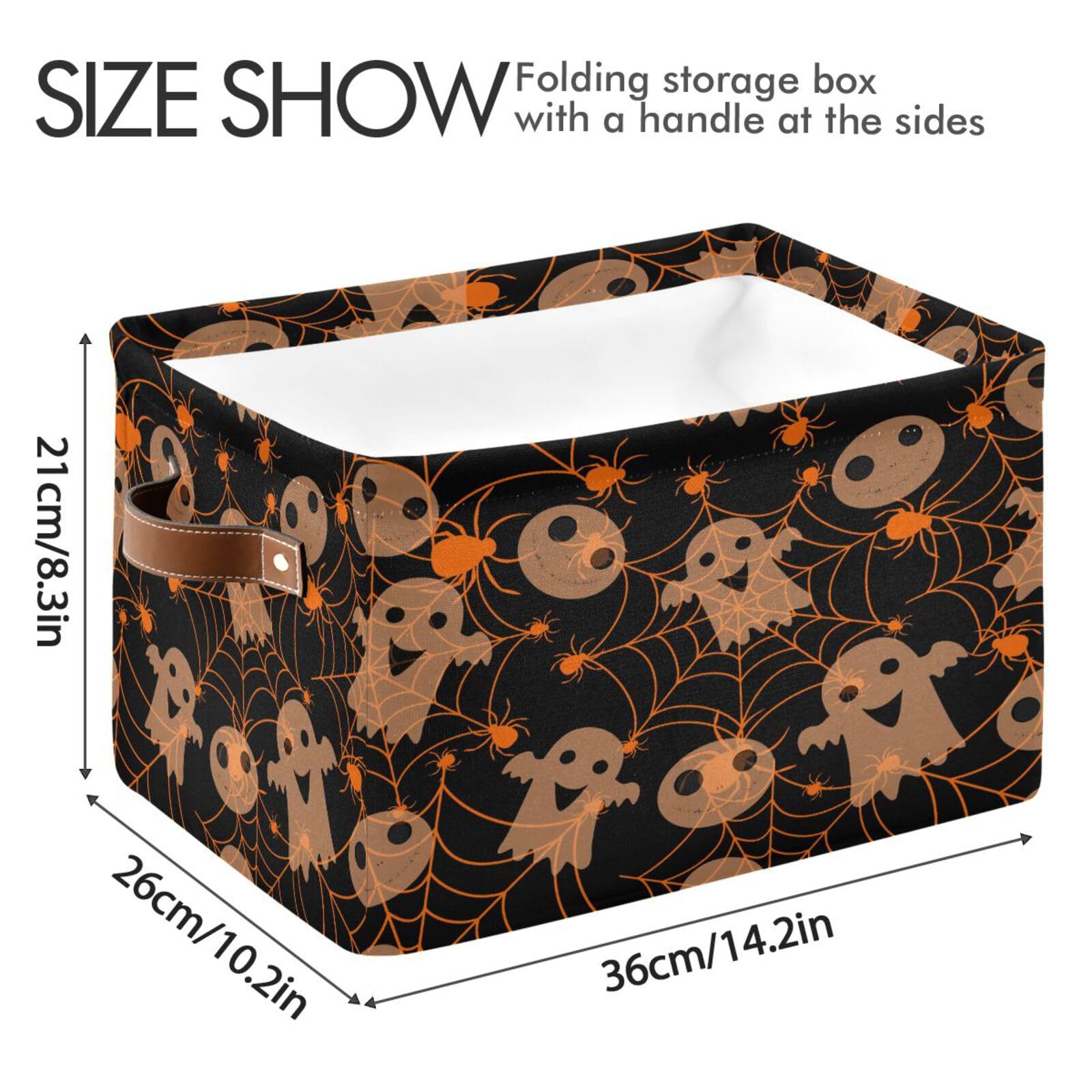 Kigai Halloween Spooky Storage Basket Waterproof Foldable Canvas Storage Bin Laundry Basket Toy Clothes Organizer for Nursery Closet Shelf Office, 1Pack