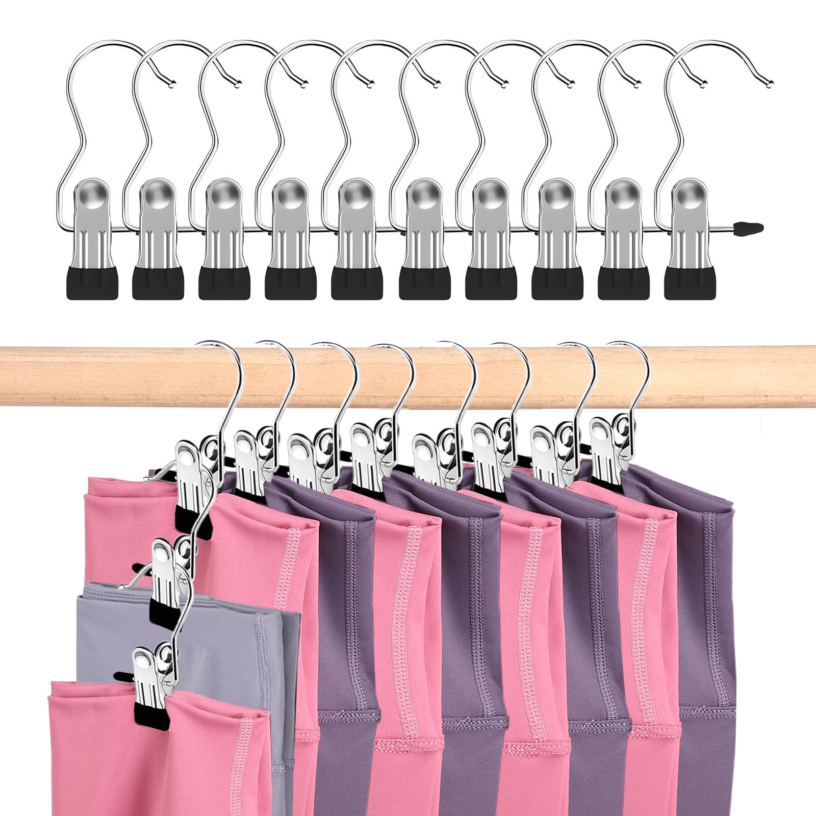 Pant Hangers with Clips, Metal Legging Organizer for Closet, 20 Pack Space Saving Hangers with Clips for Yoga Pants, Closet Organizers and Storage for Skirt/Jean/Hat/Short