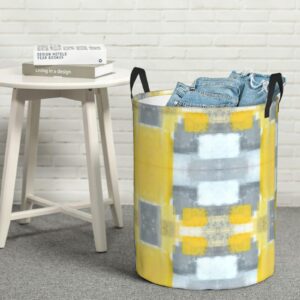 Grey And Yellow Abstract Art Painting Print Monolayer Round Laundry Hamper Circular Dirty Clothes Basket Toy Bins Storage Basket