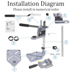 NAWESRVA High-Precision Hand Drill Press Adapter with Vise – Aluminum Alloy Stand, 8.8-Inch Base, Ergonomic Handle, Adjustable Clamp (1.4-1.6 Inch) – Secure & Stable Drilling Solution