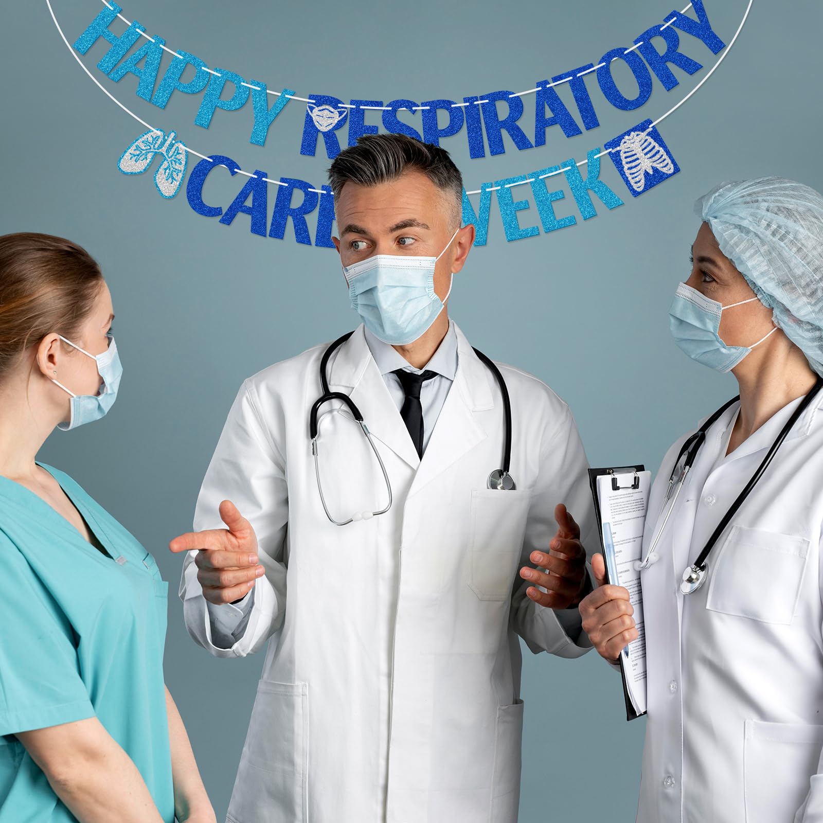 Respiratory Care Week Banner, Respiratory Care Week Party Banner, Happy Respiratory Care Week Sign, Respiratory Therapist Appreciation Party Decorations, Blue Glitter