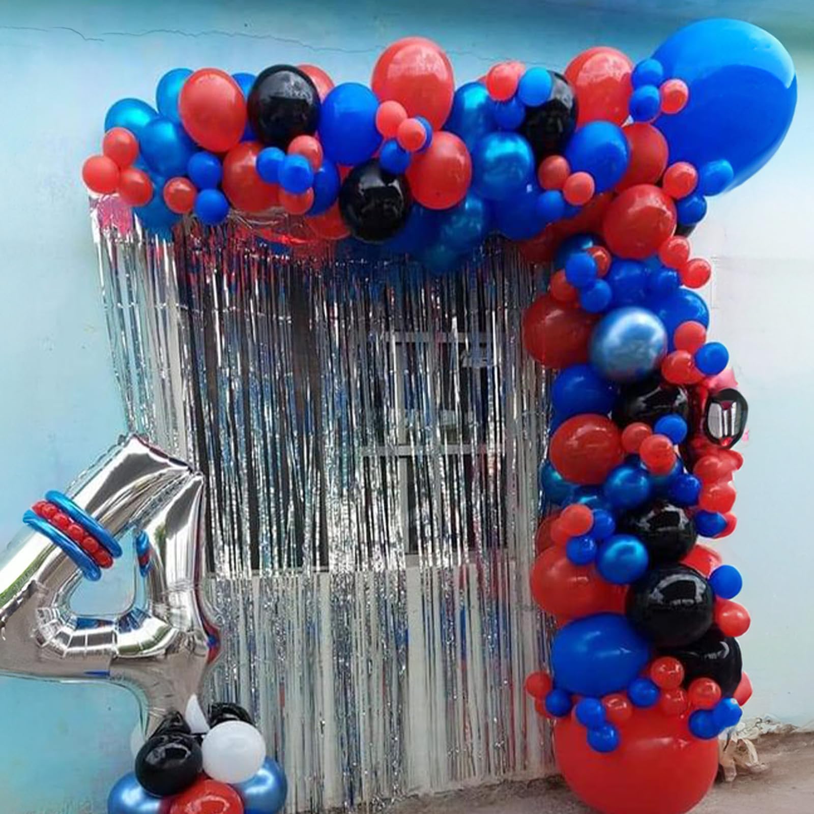 Red Blue Black Balloons, 12Inch Matte Red Black and Royal Blue Metallic Silver Latex Balloon for Boys Hero Party Kids Spider Theme Birthday Baby Shower Graduation Party Decorations