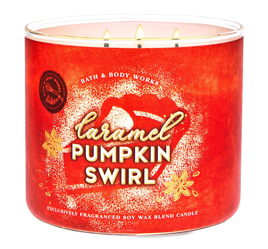 Caramel Pumpkin Swirl Candle - Caramel w/Brown Sugar and Cinnamon + Creamy Vanilla - Bath and Body 3 Wick Pumpkin Caramel Swirl Scented Candle for Fall - 14.5 Ounces - Fall Candles, 2024.