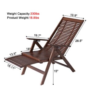 Chaise Lounge Chair for Outdoor,Patio Lounge Chair with 5 Adjustable Positions,Bamboo Chaise Lounge with Extendable Legs,Pool Recliner for Poolside Deck Backyard Lawn,Braun