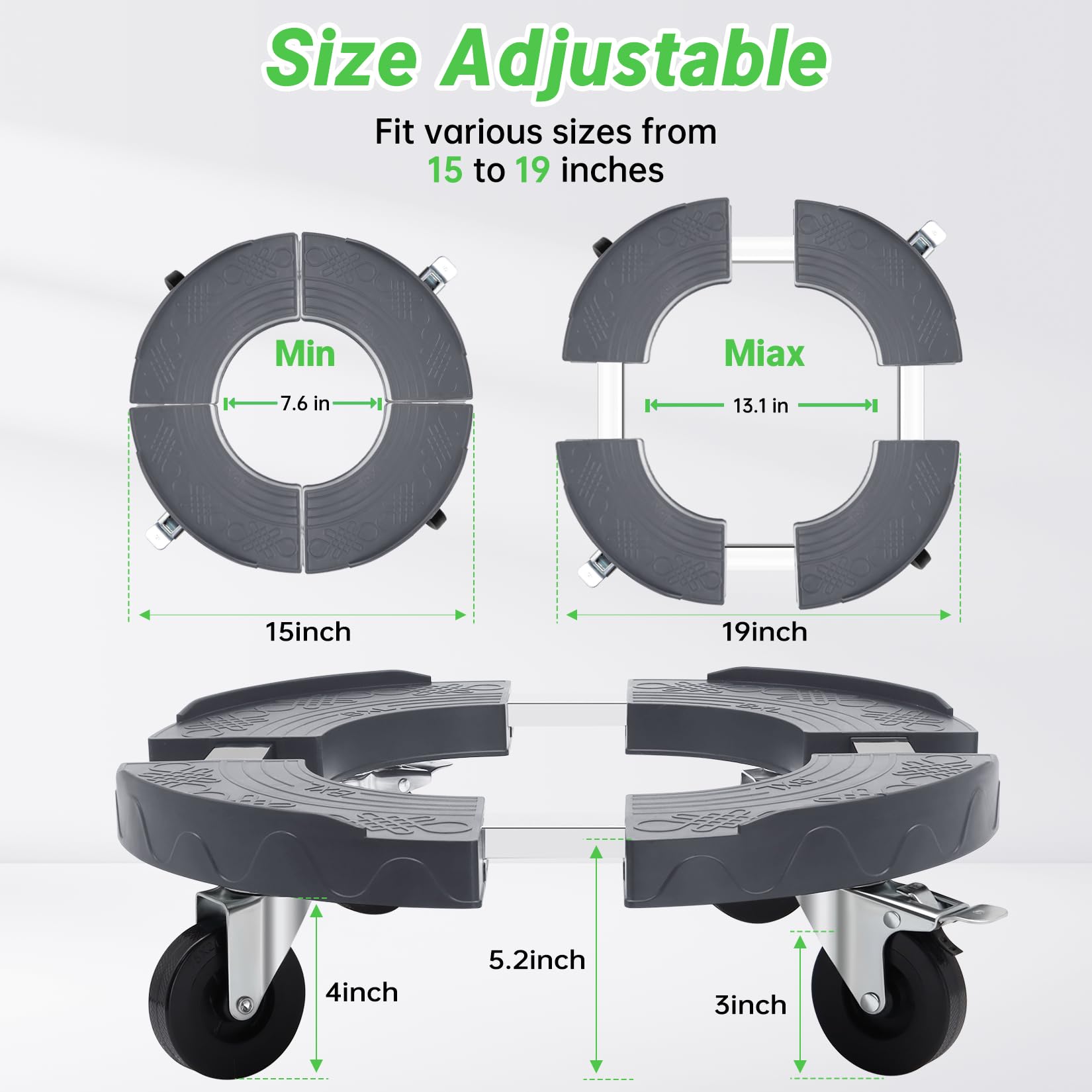 Nefish Upgraded Trash Can Dolly Wheels, Adjustable 15-19 Inch Round Barrel Dollies Wheels, Heavy Duty Drum Dollies 480lbs Tire Dolly, Multi Functional Garbage Can Dolly Cart Trash Can Roller Base