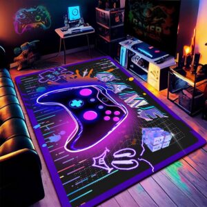 Gamer Rug for Boys room: Game Room Decor, 59''x 39'' Gaming rugs with Game Controller and Designs, Non-slip, Fade Resistant, Easy Clean Area Rugs for Playroom, Bedroom Carpet for Teens, Gifts for boys