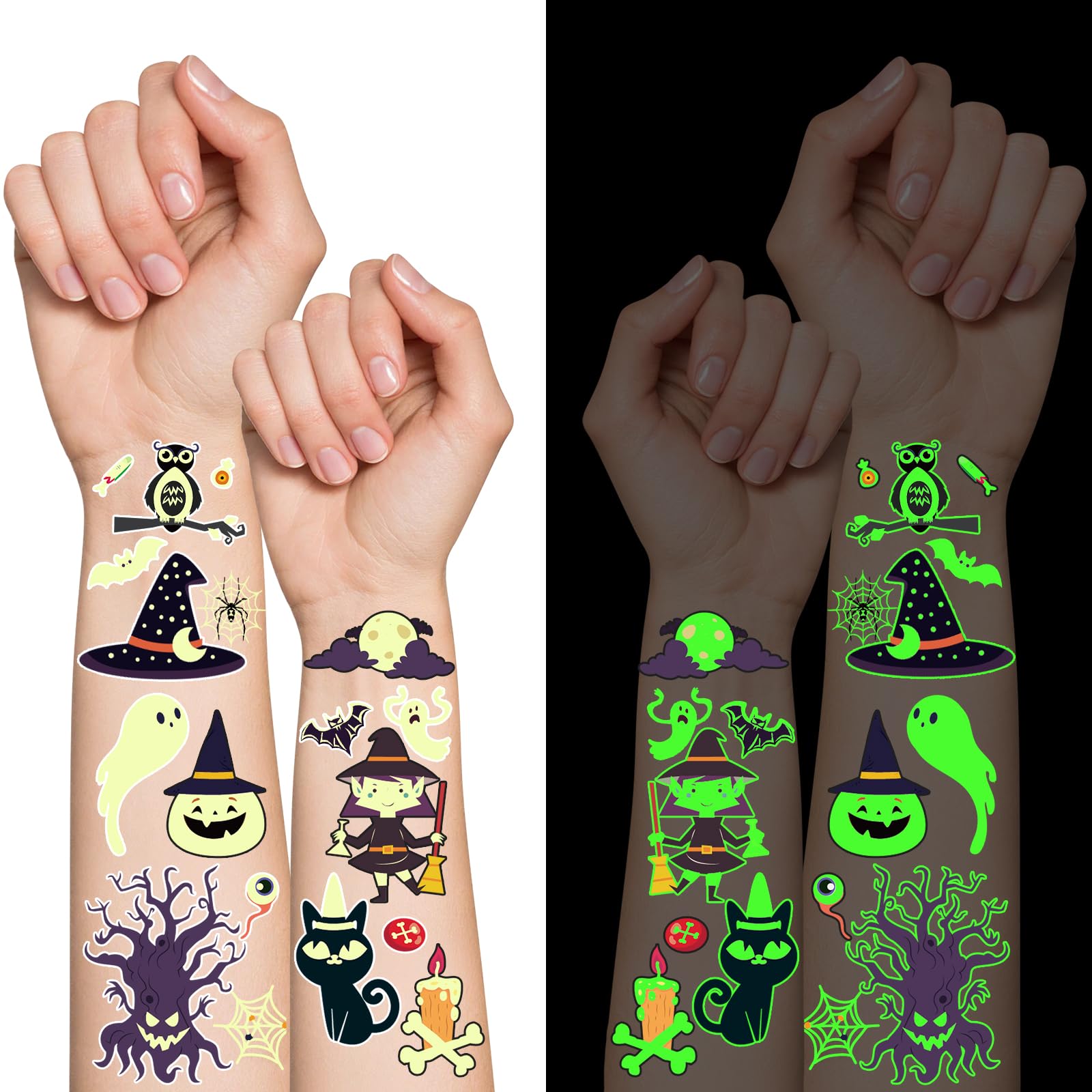 Greingways 500 Styles Halloween Tattoos Party Favors for Kids, Luminous Temporary Tattoos Stickers, Halloween Goodie Bag Fillers Halloween Toys Supplies Gifts for Halloween Treats Decorations