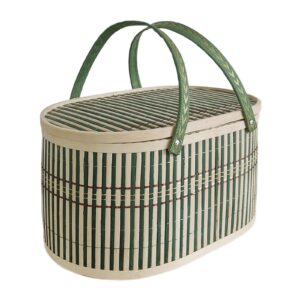 handcrafted bamboo storage basket with cover for organizing and gifting, solid lid