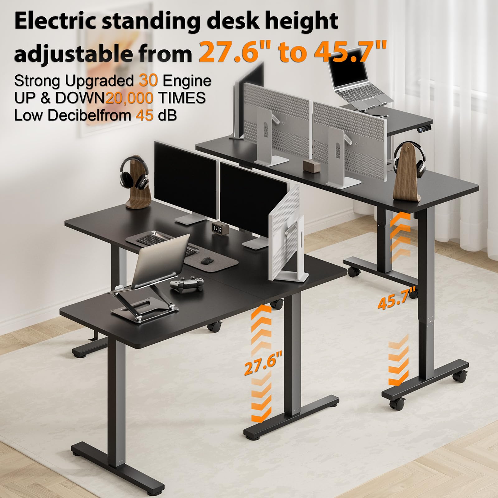 XINYAO L Shaped Standing Desk Adjustable Height 63 x 55 Corner Standing Desk Electric Sit Stand Up Computer Desk L Shaped for Gaming Working Studying Coner Workstation Office Home (Black)