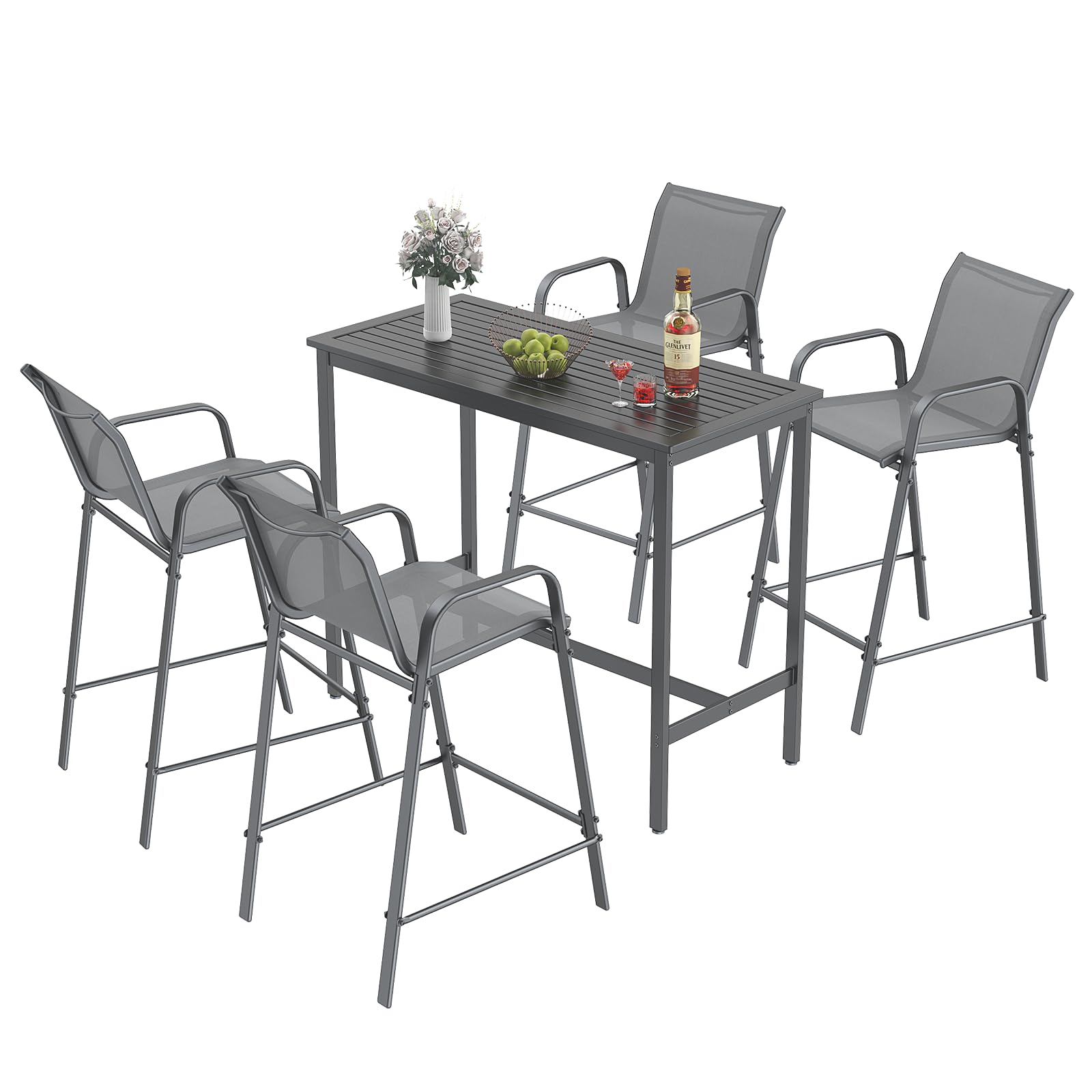 LuxaDomus Outdoor Bar Stool Set of 4, Bar Height Outdoor Chairs Metal Patio Bar Chairs with High Back and Armrest, All Weather Textilene Tall Outdoor Bar Height Chairs for Balcony, Porch