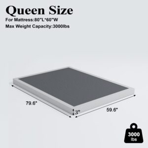 Vehowy Low Profile Box Spring Queen Size, 3 Inch Box Spring for Queen Bed, Heavy Duty Mattress Foundation, Metal Bed Base,Non-Slip,Easy Assembly