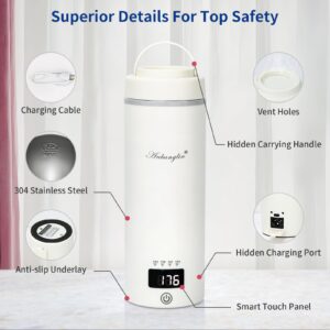 Portable Bottle Warmer for Travel, 17 Oz Milk Warmer, 4 Temperature Control & Auto Shut-Off, Fast Boil Hot Water Warmer, Perfect for Travel&Hotel Use,Electric Kettle with Handy（White，Non-Rechargeable）