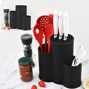 Knife Set with Block Plastic Round Knife Block Without Knives 3 in 1 Kitchen Knife Holder Space-Saving Knife Holder Detachable Knife Holders Black Home Decoration