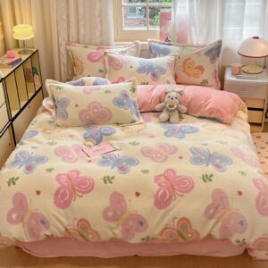 morromorn twin bedding sets, butterfly pink duvet cover set, fluffy comforter covers blanket ultra soft kawaii cute for girls kids toddler teen women twin/twin xl size