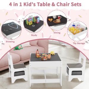 Maonlyking Kids Table and Chair Set, 3 in 1 Wooden Activity Table for Toddlers Arts, Crafts, Drawing, Reading, Playroom, Toddler w/ 2 in 1 Tabletop, Storage Space, Gift for Boy & Girl