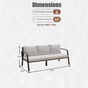 Outlux 1Set Aluminum Sofa Chairs, Three People Sofa with Rust-Resistant Cushions -Perfect for Yard, Deck, Porch, and Balcony (Only 1sofa)