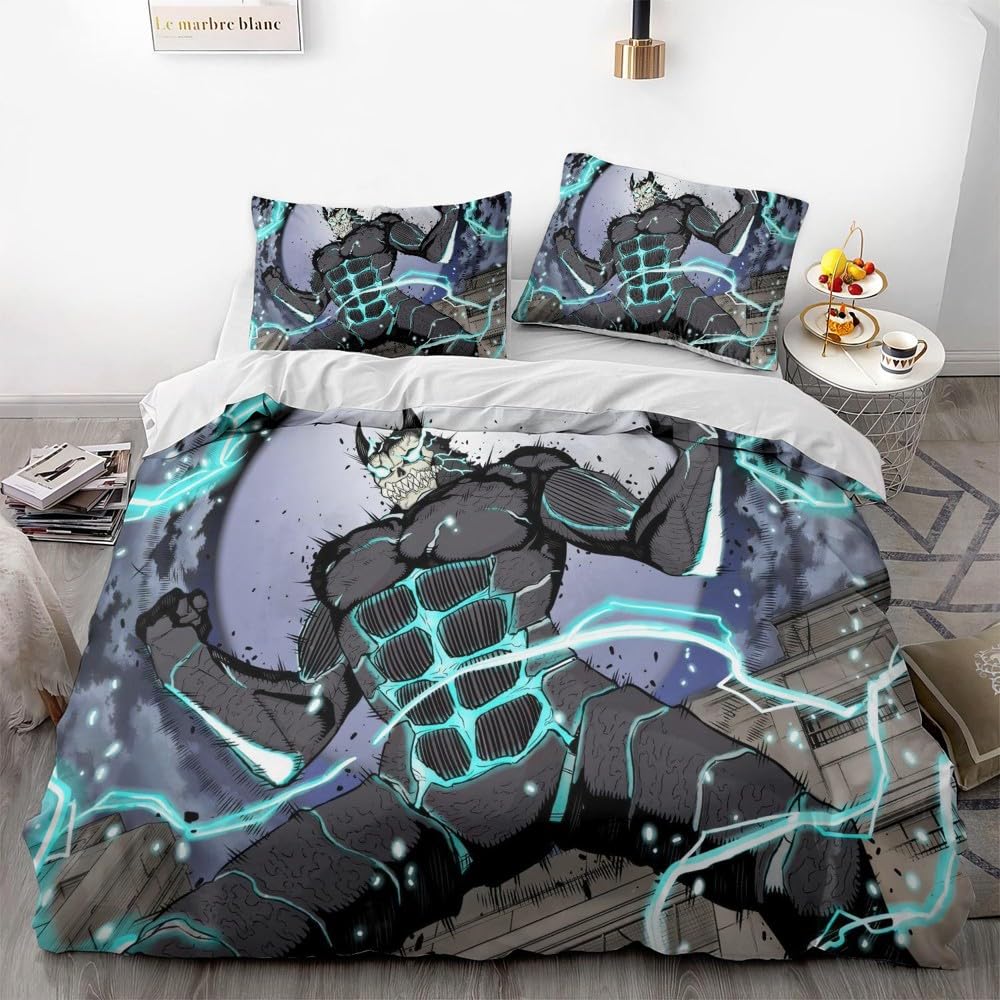 enttgo Monster No.8 Duvet Cover Set 3 PCs Microfiber Bedding Set Zipper Closure Comforter Not Included (1 Duvet Cover+2 Pillow Shams) All Season Use (06,Twin-68x86in+20x30in*2)