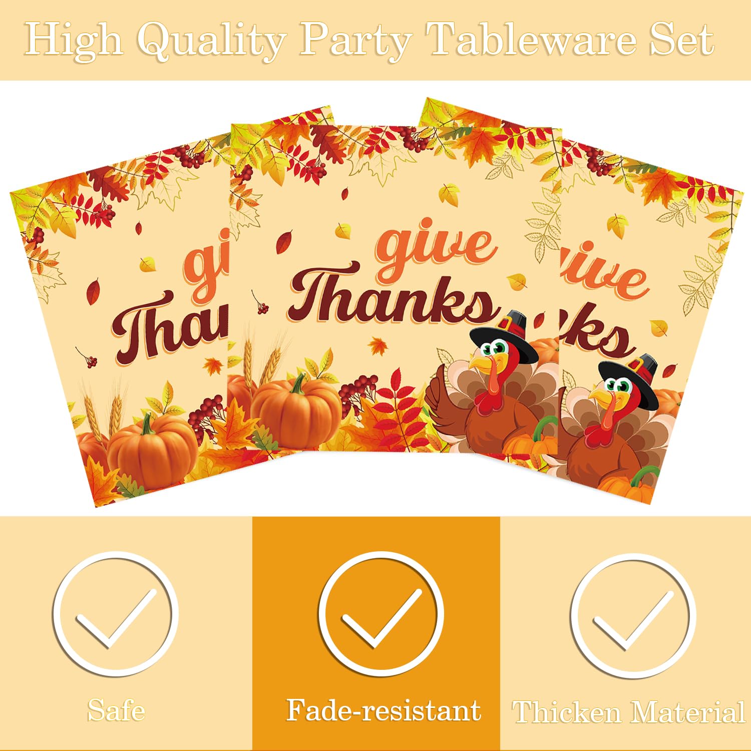 Thanksgiving Party Supplies Tableware Set, Fall Turkey Dinner Plates, Dessert Plates, Napkins for Happy Thanksgiving Party Decorations, Serve 16