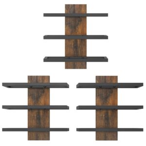 Hoctieon 3-Set 3 Tier Wall Mount Wine Rack, Wood Wine Racks for Wall, Wall Mounted Wine Bottle Rack, Wine Wall Rack, Wine Holder Wall Mounted, Wall Mounted Wine Bottle Racks for Display, Rustic Brown