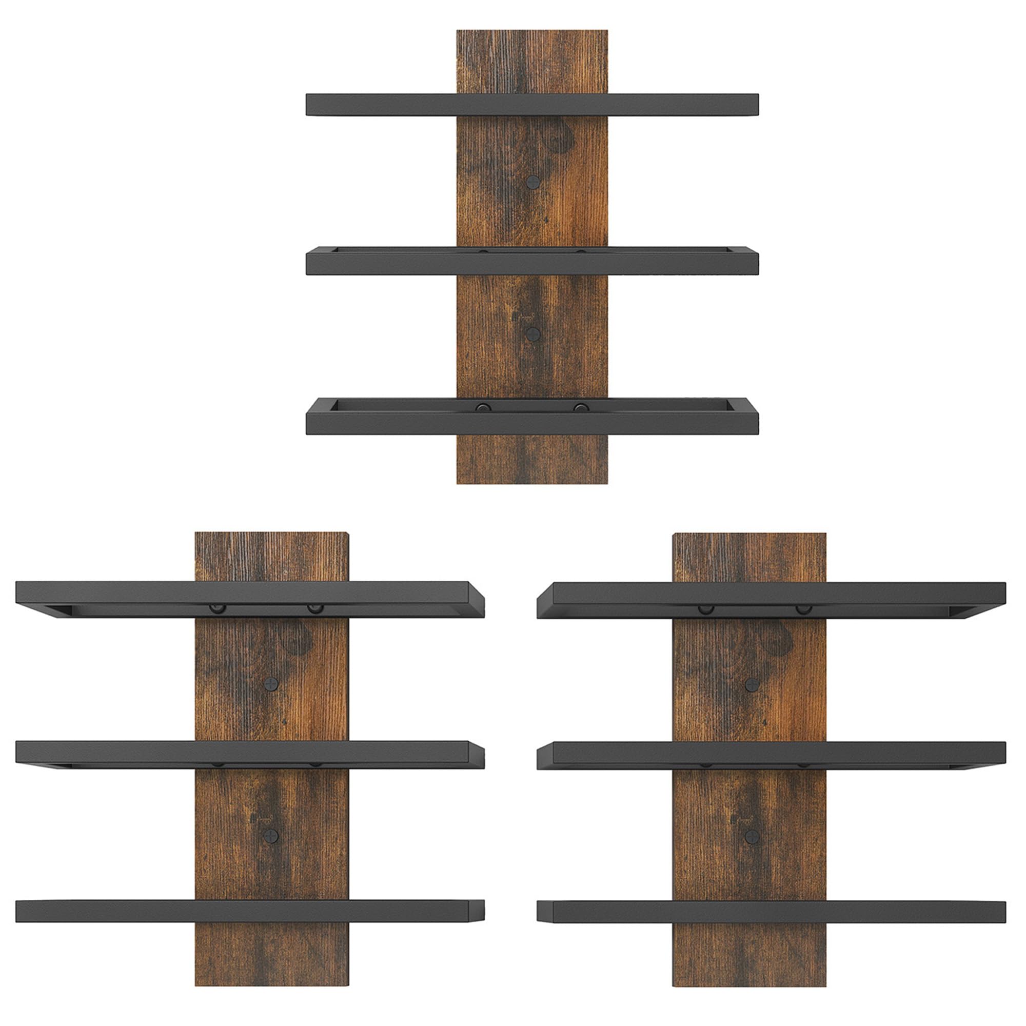 Hoctieon 3-Set 3 Tier Wall Mount Wine Rack, Wood Wine Racks for Wall, Wall Mounted Wine Bottle Rack, Wine Wall Rack, Wine Holder Wall Mounted, Wall Mounted Wine Bottle Racks for Display, Rustic Brown