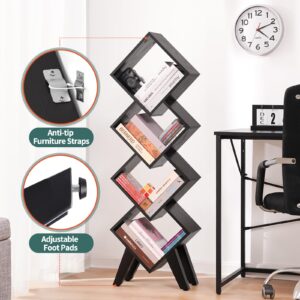 Yoobure Black Bookshelf - Small Book Shelf, 4-Tier Tall Bookcases Book Organizer, Industrial Bookshelves Floor Standing for CDs/Books in Small Spaces, Bedroom, Living Room, Home Office