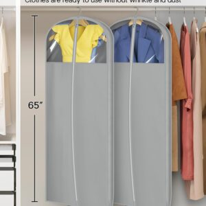 MISSLO 65" Foldable Garment Bags for Hanging Clothes Travel Waterproof Dress Bags for Gowns Long for Closet Storage Dress Protector Bag for Gowns, Suits, Coats, Grey, 2 Packs