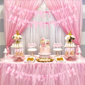 4Pcs Pink Bow Garland Banner, Pre Strung Pink Bow Banner Bow Party Decortions for Girls Bow Birthday Baby Shower Decorations, Coquette Birthday Party Coquette Bridal Shower, Bow Party Decor