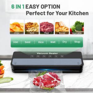 Vacuum Sealer Machine Food Vacuum Sealer for Food Storage Food Sealer Machine 6-in-1 for Dry/Moist Modes, Compact Design with 10 Vacuum Sealer Bags