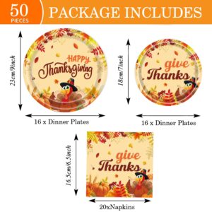 Thanksgiving Party Supplies Tableware Set, Fall Turkey Dinner Plates, Dessert Plates, Napkins for Happy Thanksgiving Party Decorations, Serve 16