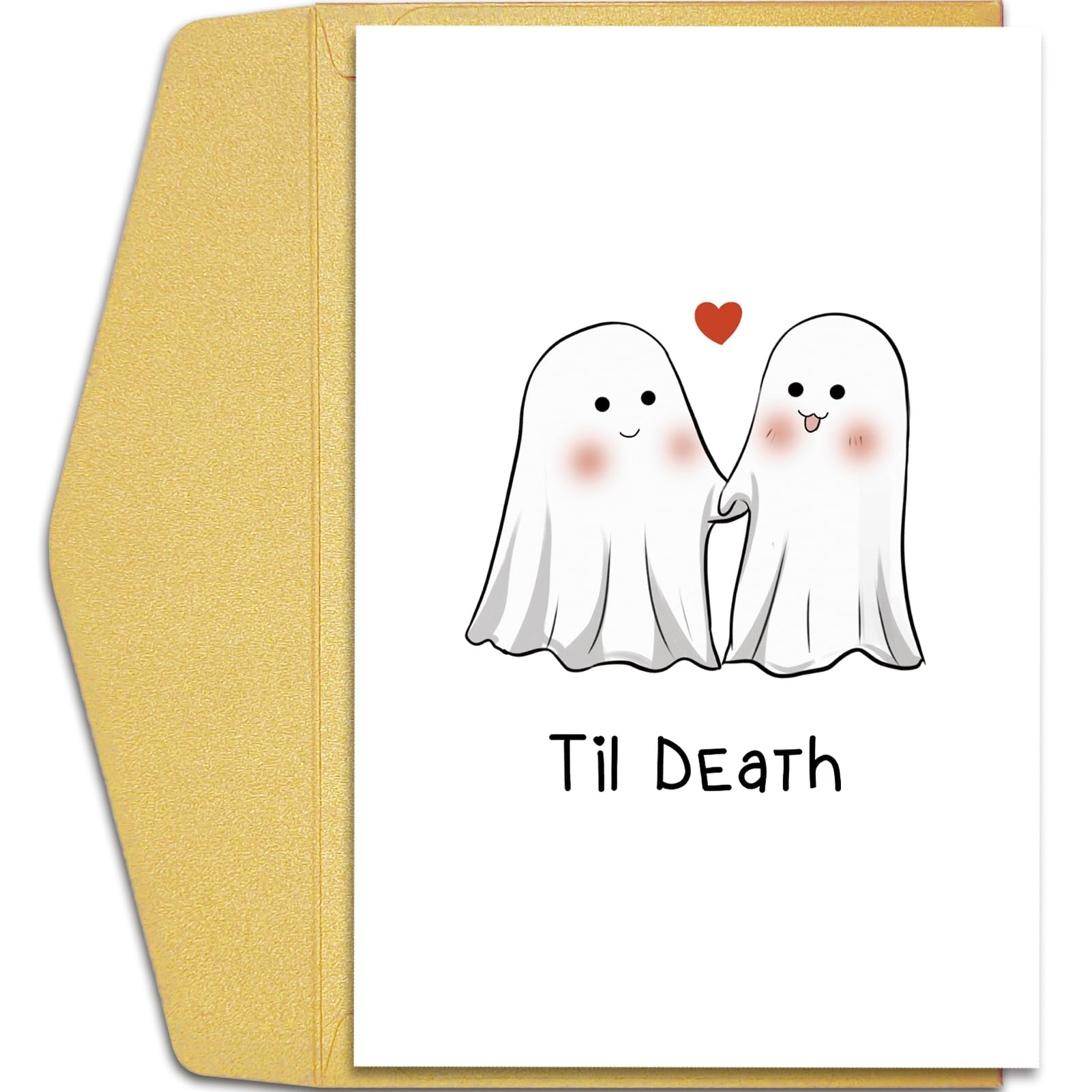 Qiliji Cute Ghost Wedding Card, Halloween Anniversary Card for Couple, Bridal Shower Card for Bride, Engagement Card for Friend, Valentine's Day Card for Husband Wife, Til Death Greeting Card