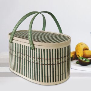 Handcrafted Bamboo Storage Basket with Cover for Organizing and Gifting, Solid Lid