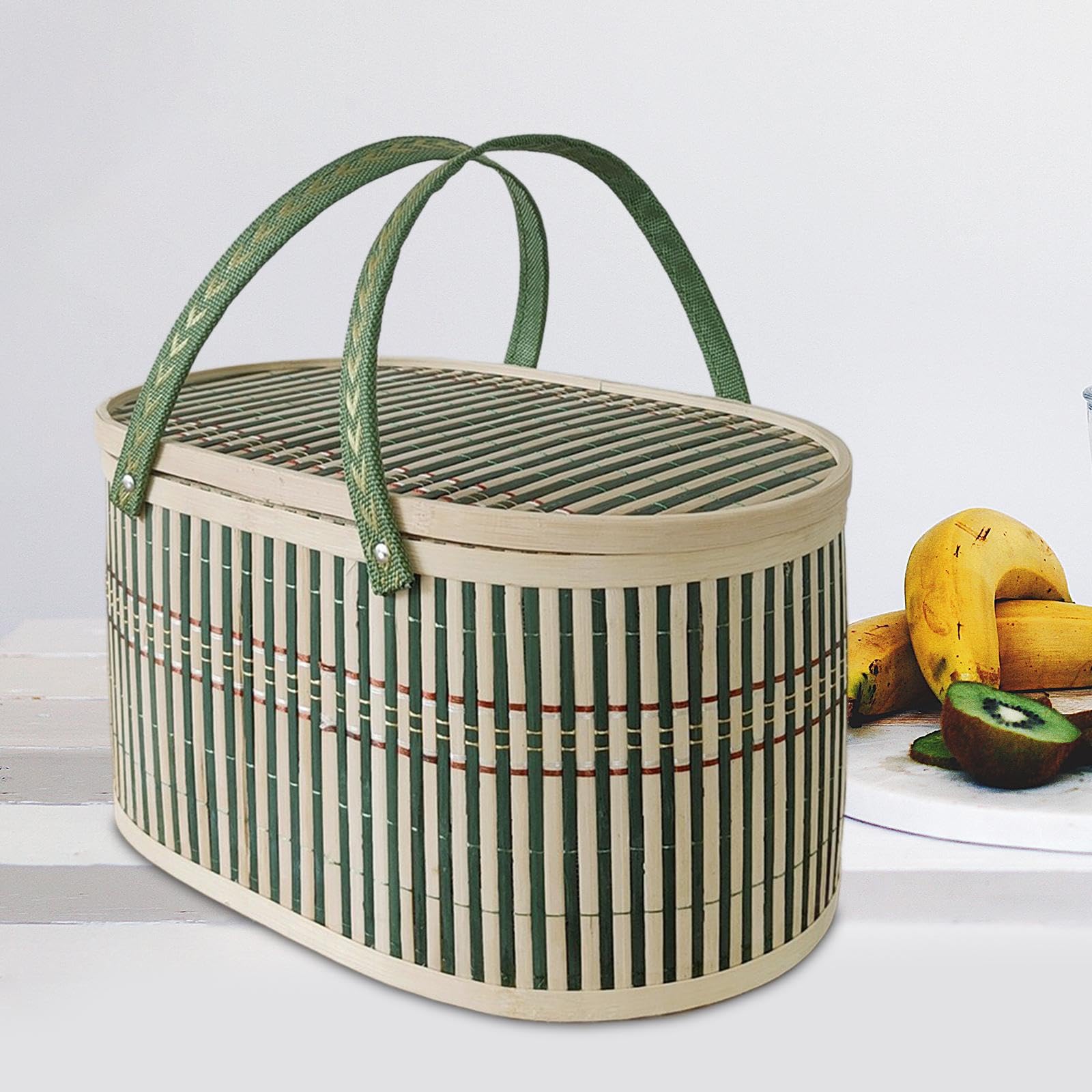 Handcrafted Bamboo Storage Basket with Cover for Organizing and Gifting, Solid Lid