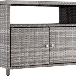 INTOBOO Outdoor Storage Cabinet, Wicker Rattan Storage Cabinet with 2 Doors, Shelves & Polystyrene Top, Durable and Versatile Storage for Patio, Pool, Garden, Indoor, Kitchen, Grey