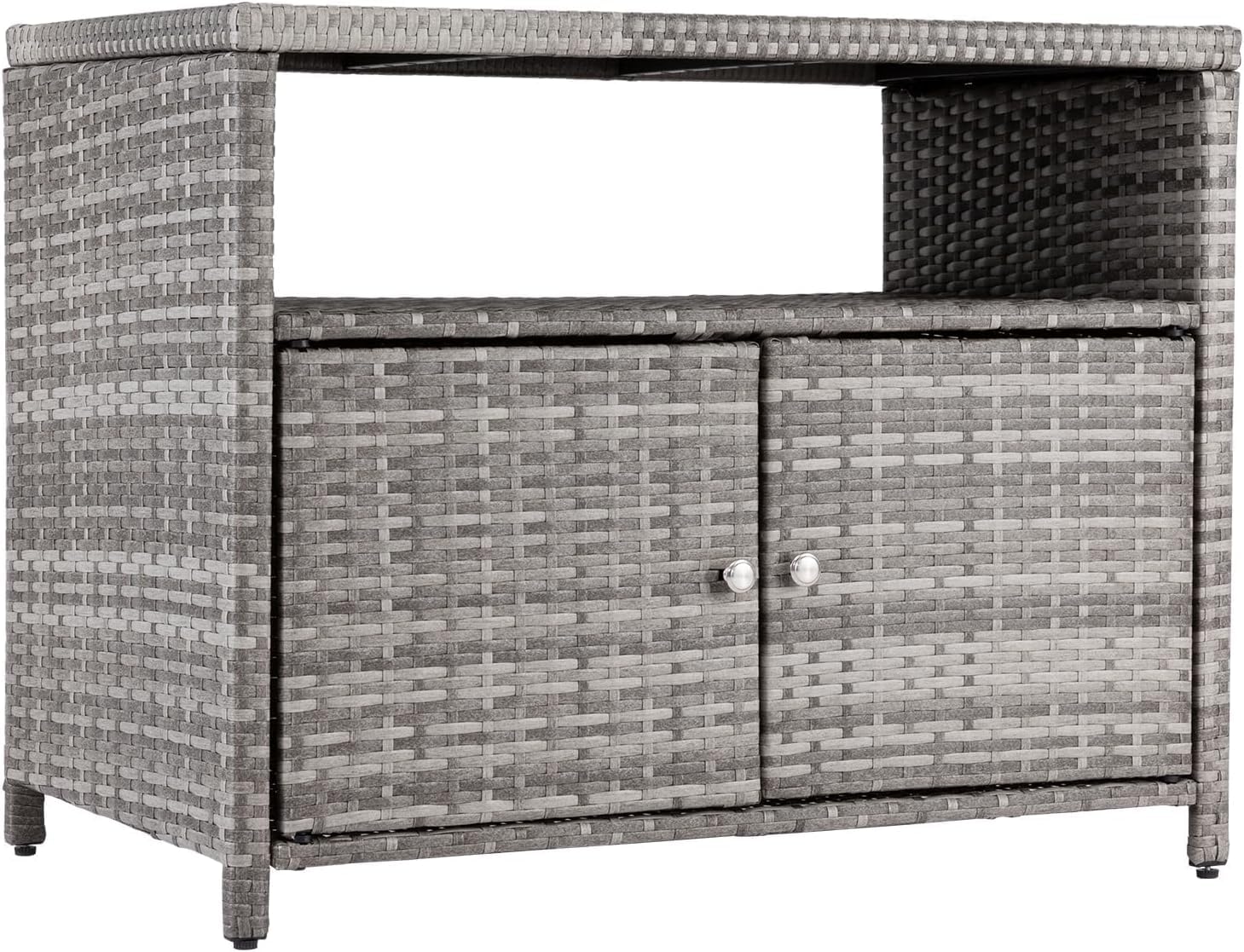 INTOBOO Outdoor Storage Cabinet, Wicker Rattan Storage Cabinet with 2 Doors, Shelves & Polystyrene Top, Durable and Versatile Storage for Patio, Pool, Garden, Indoor, Kitchen, Grey