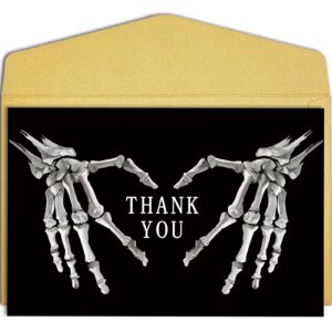 qiliji gothic thank you card for him her, goth skeleton heart hands thank you card, halloween party thank you card, wedding thank you card, spooky appreciation card