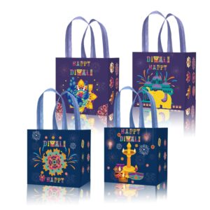 kymy diwali gift bags, 8pcs happy diwali rangoli treat candy non-woven bags, festival of lights goodie bags handle, india deepavali party favor for diwali supplies decoration