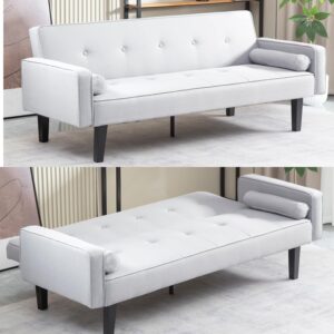 modern multi-functional convertible folding futon couch sofa bed with adjustable backrest, memory foam sleeper couch double loveseat sofa single bed for living room small space bedroom (light gray)